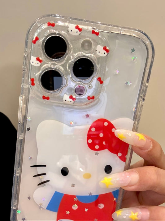 Kitty Glitter Clear Kitty Pattern Lens Cute Kawaii Phone Case