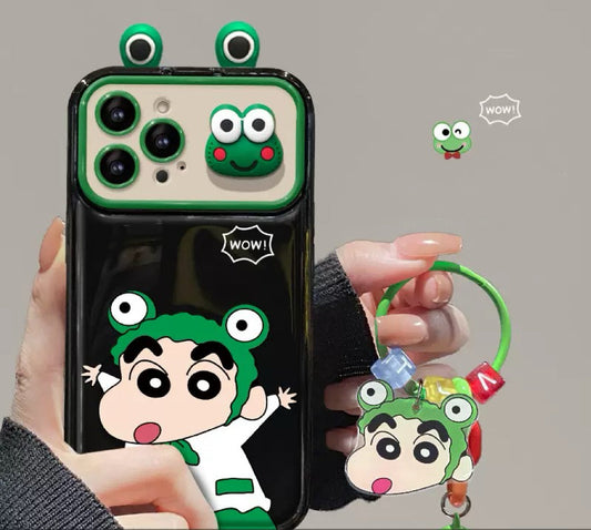 Frog Shin-chan flip phone case with mirror and stand