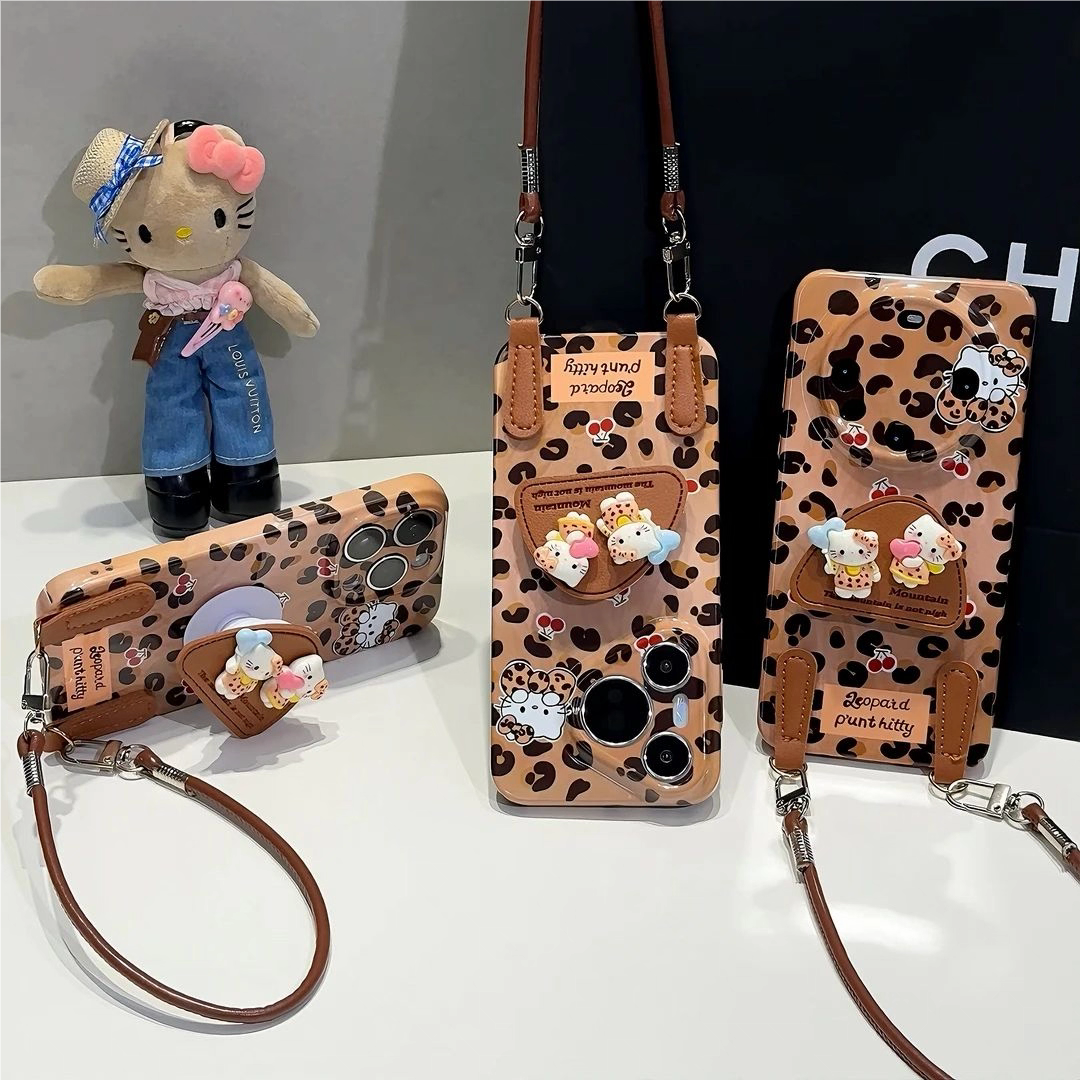 Leopard print Kitty phone stand case