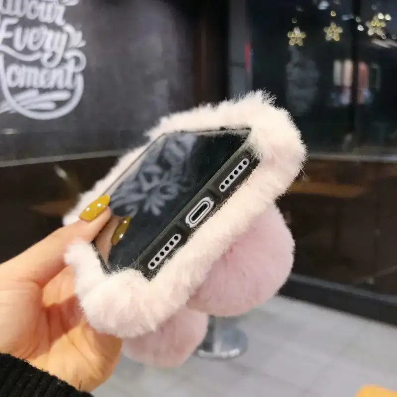 Cute Rabbit Velvet Plush Phone Case for iPhone