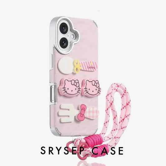 Cartoon Kitty Phone Case For iPhone 17 16 15 14 13 12 11 Pro Max Plus With Pearls Charm