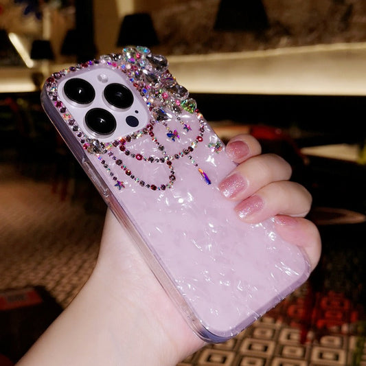 Handmade Minimalist Shell Pattern with Bling Crystal iPhone Case for iPhone 16 15 14 13 12 11 Plus Pro Max