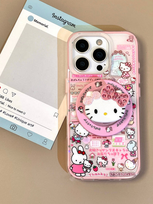Kitty Pink Cute Kawaii MagSafe Case + MagSafe Stand Holder / Phone Grip