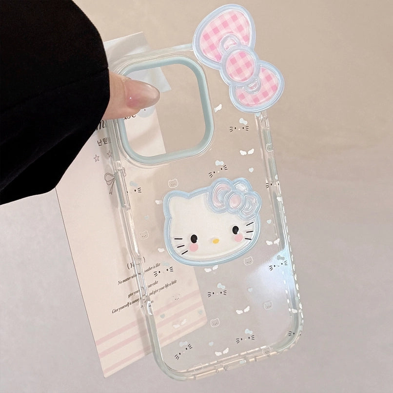 3D Bow Kitten Clear Phone Case for iPhone 17 Air 16 15 14 13 12 Pro Max Plus 11