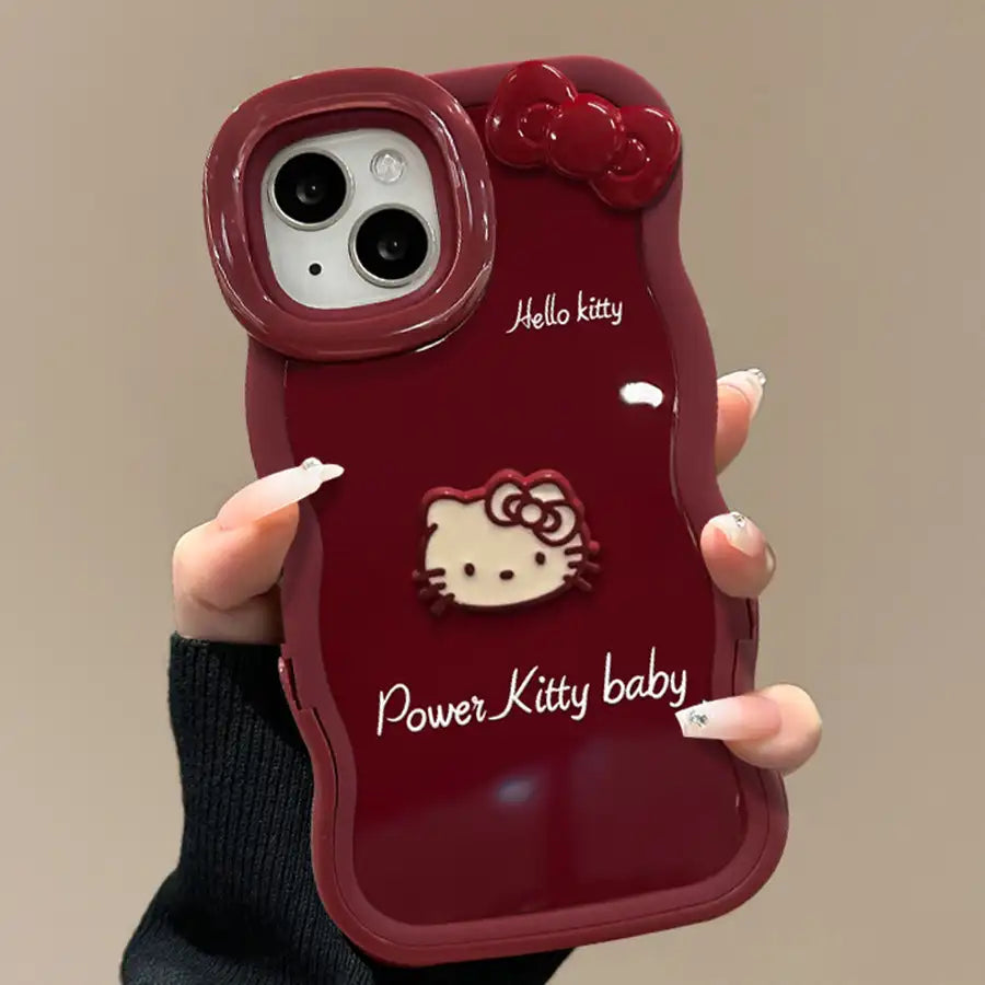 3D Bow Kitty Cover Foldable Lens Protector Kickstand Phone Case For iPhone