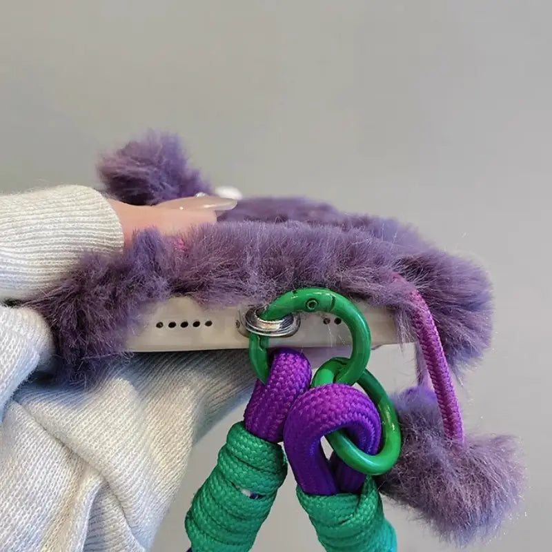 3D Monster Velvet Plush Phone Case for iPhone with Lanyard