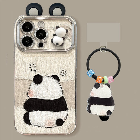 3D Panda Lens Protector With Charm Phone Case for iPhone All 17 16 15 14 13 12 11 X Series Models