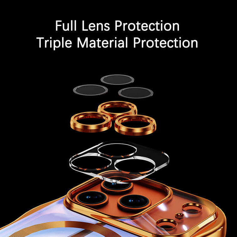 Phone case with camera lens protection on a black background