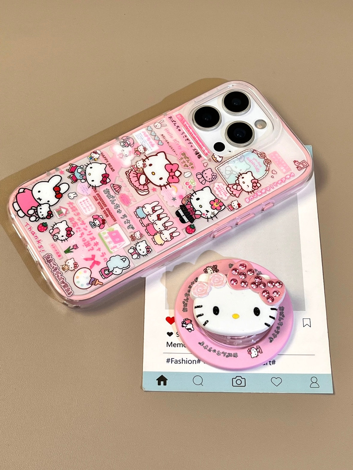 Kitty Pink Cute Kawaii MagSafe Case + MagSafe Stand Holder / Phone Grip
