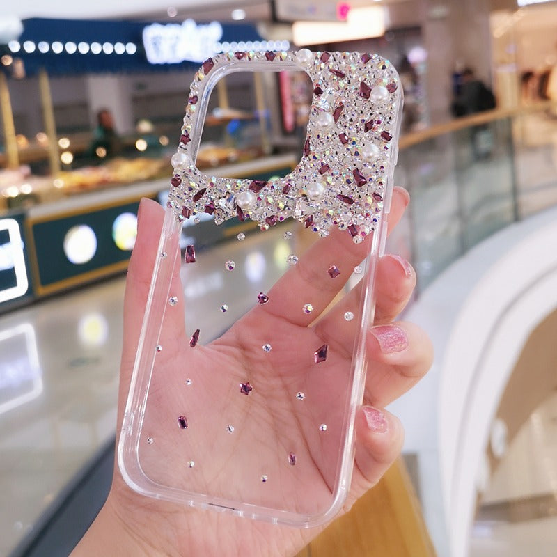 Coque iPhone minimaliste faite main avec strass violet cristal