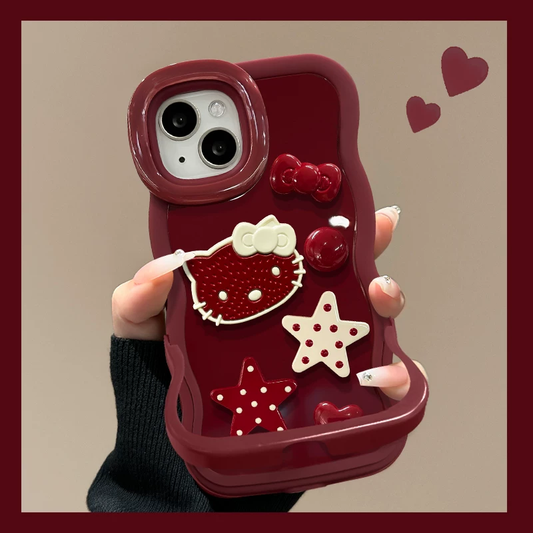 Burgundy Star Kitty Stand Phone Case