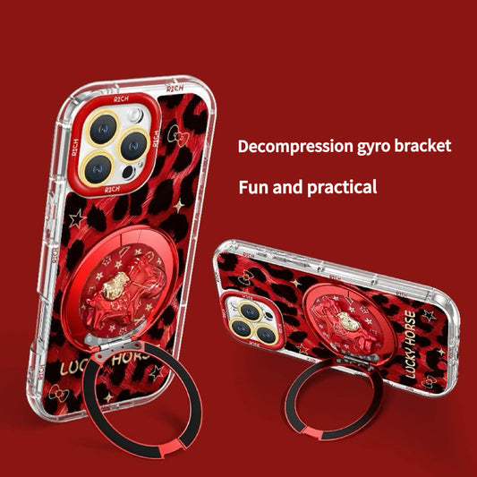 Red leopard print rotating decompression stand phone case