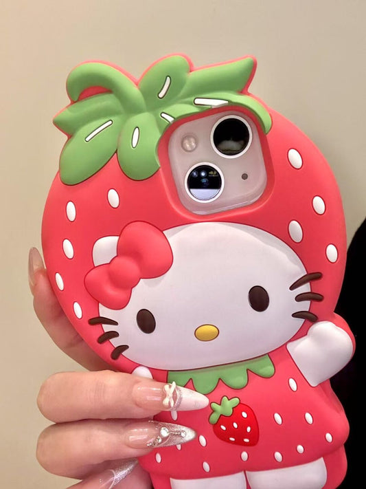 Strawberry Kitty Silicone Cute Kawaii Phone Case
