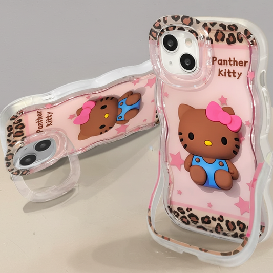 Leopard print transparent stand Kitty phone case