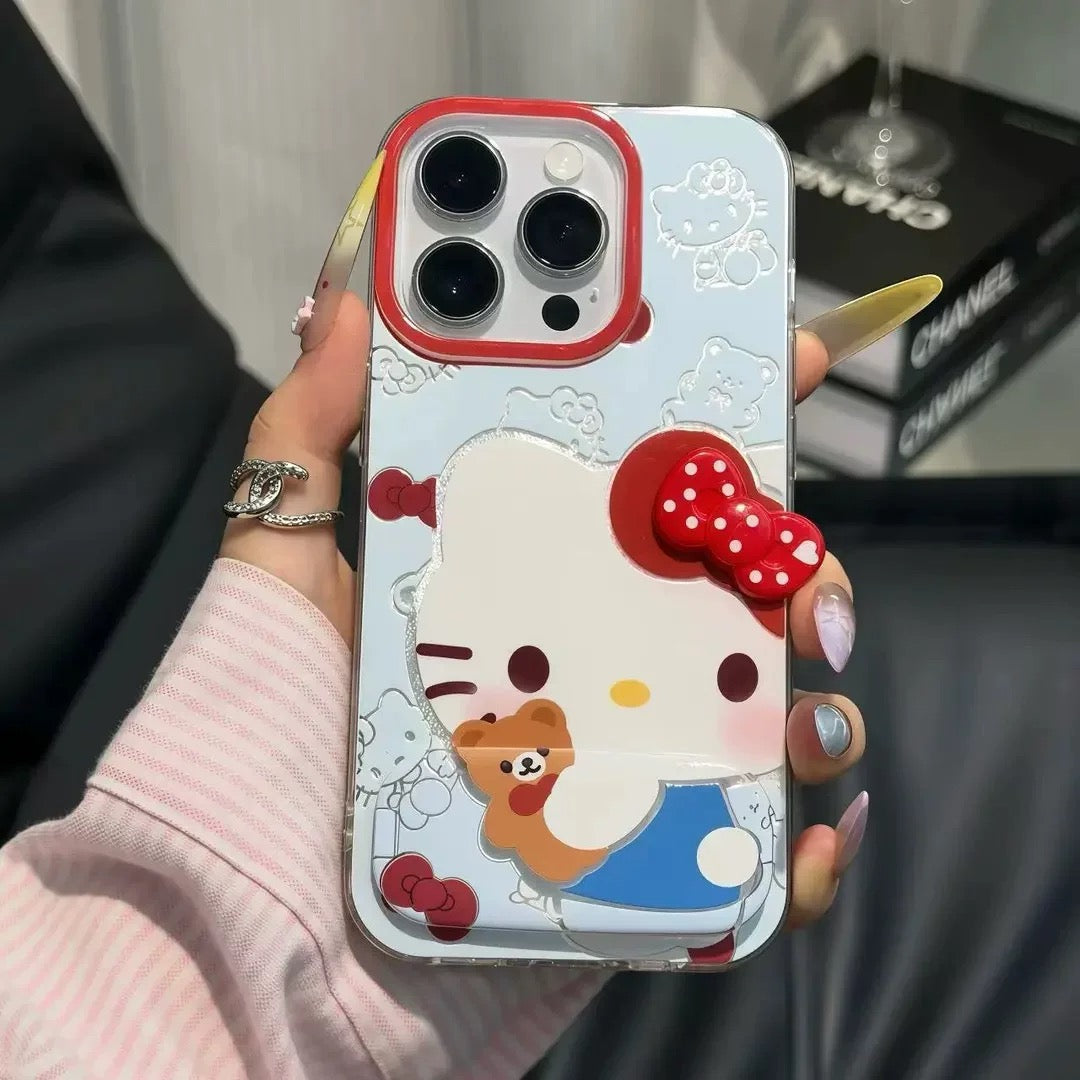 Kitty phone case with bow and mirror