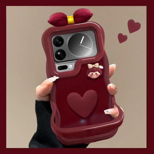 Bow-shaped Heart Girl Invisible Double Stand Phone Case