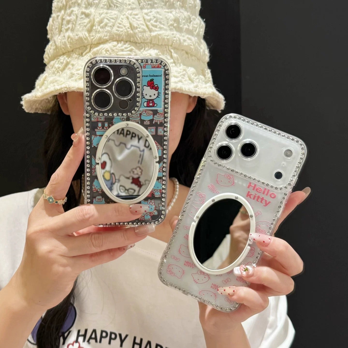 Kitty cat mirror diamond frame mobile phone case