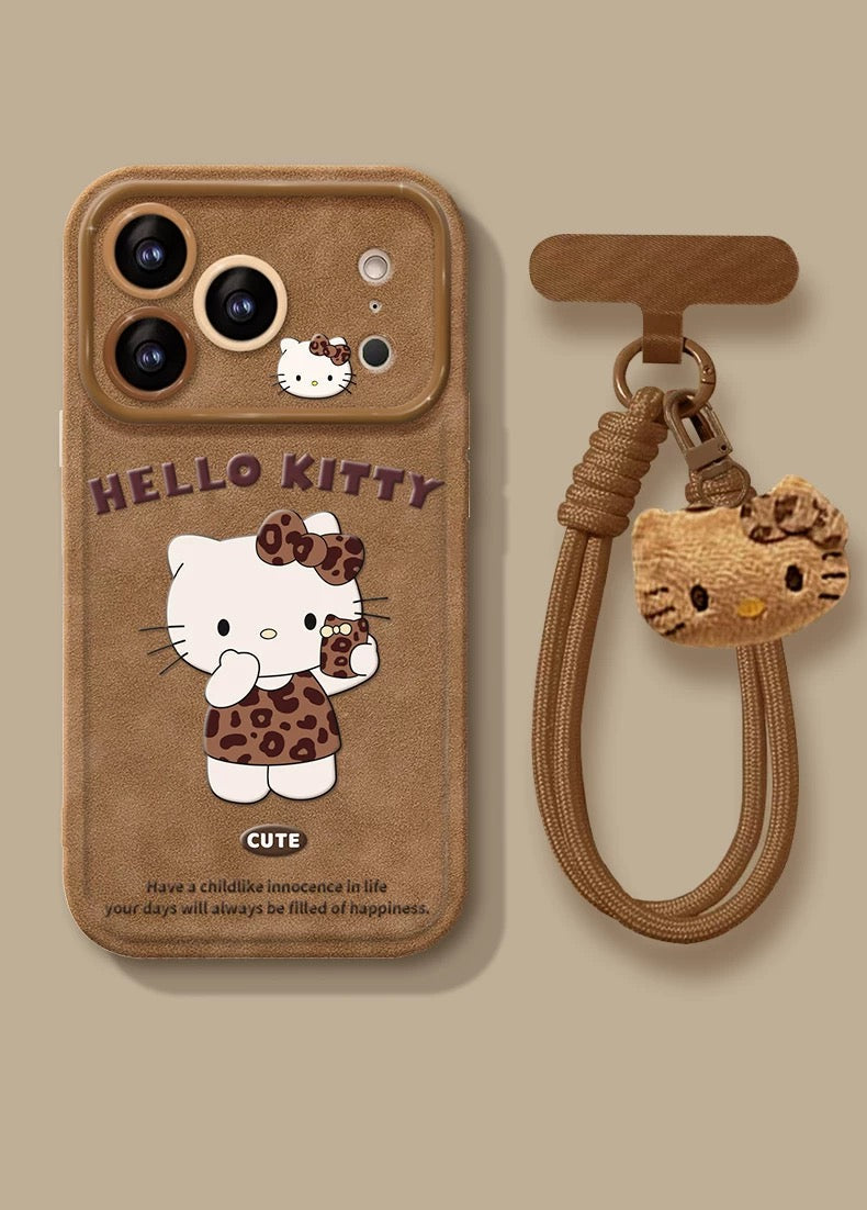 Leather-colored leopard print Kitty flip mirror phone case