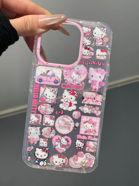 Kitty Pink Glitter Clear Cute Kawaii Phone Case