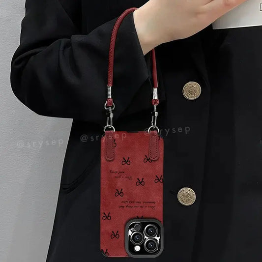 Bow Phone Case for iPhone With Leather Charm Suede Back Cover