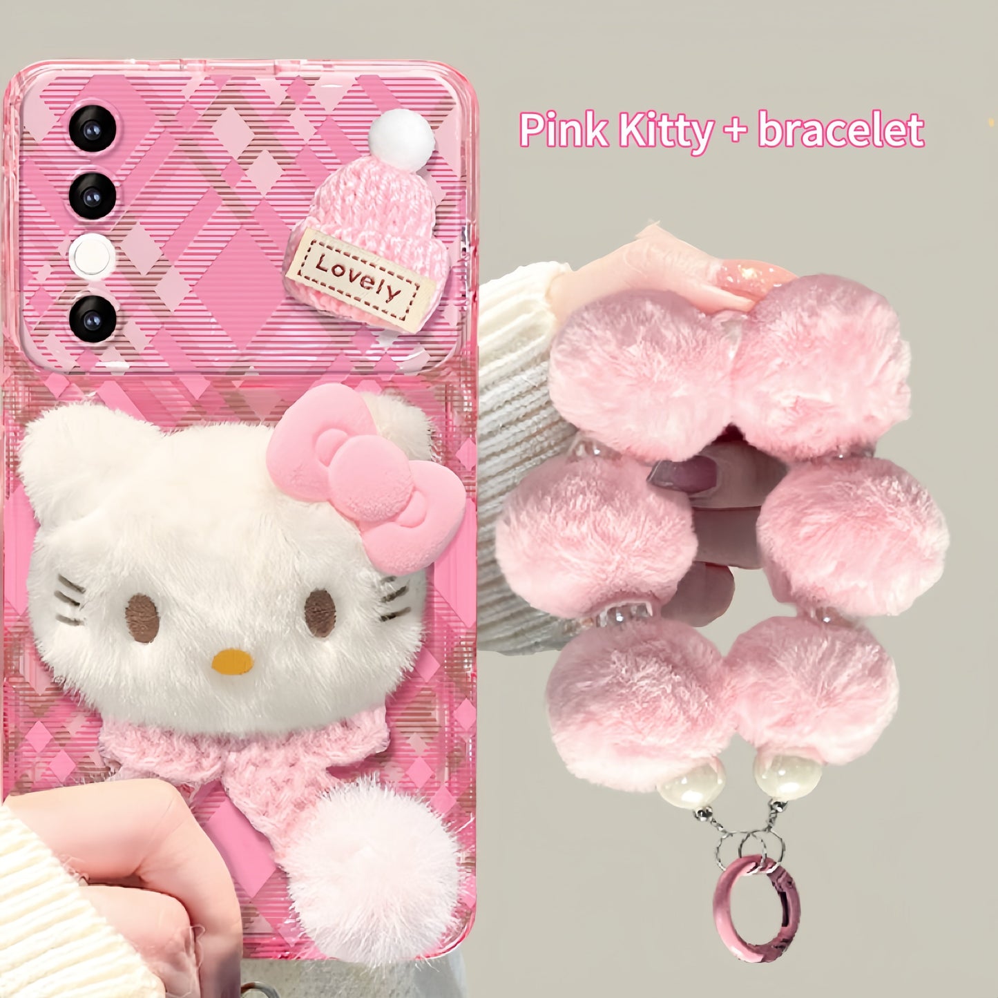 Pink Kitty Flip Phone Case with Mirror and Stand