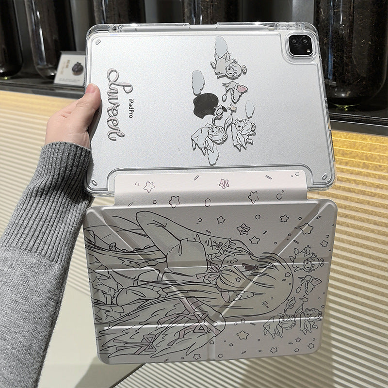 Funda protectora magnética con diseño de oso y cachorro para iPad con ranura para bolígrafo