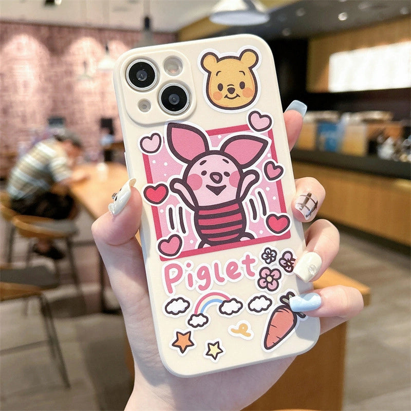 Cartoon Pooh Bear Piggy Phone Case For iPhone 17 16 14 15 11 12 13 Pro Max Plus X XR 7 8