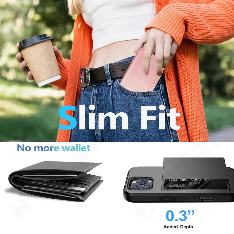 Multi-colors Card Slot Case For iPhone 17 16 15 14 13 12 11 Pro Max X XR XS 8 Plus Slim Dual Laye Protective Hidden Wallet Cover