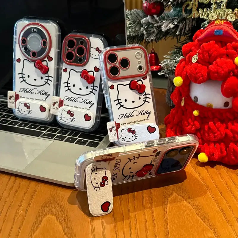 Cute 3D Bow Kitty with Mirror Foldable Kickstand Phone Case For iPhone