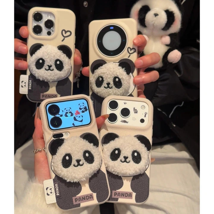 Cute 3D Plush Panda Case For iPhone 17 16 15 14 13 12 11 Pro Max Plus XR XS