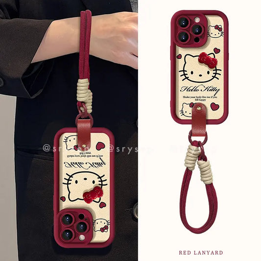 Cute Bow Kitty Leather Phone Case For iPhone With Charm