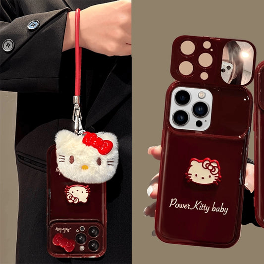 Cute Bow Kitty with Makeup Mirror Phone Case For iPhone Back Cover