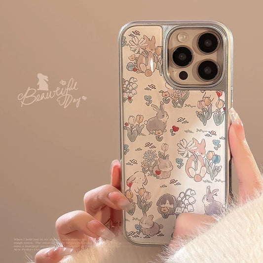 Cute Flower Bunny Case for iPhone 17 16 15 14 13 12 11 Pro Max X Xr 7 8