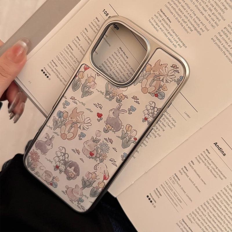 Coque mignonne à fleurs et lapin pour iPhone 17, 16, 15, 14, 13, 12, 11 Pro Max, X, XR, 7 et 8