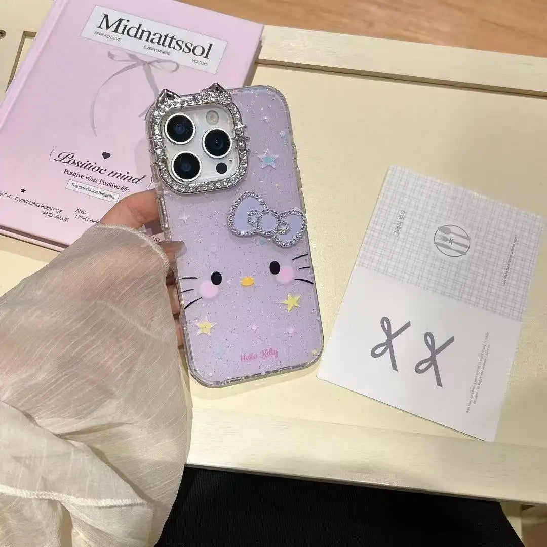 Cute Kitty Diamonds Bow Phone Case For iPhone Back Cover