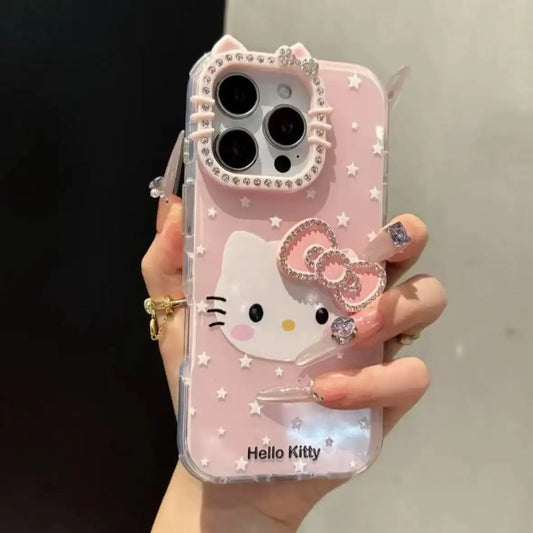 Cute Kitty With 3D Diamonds Bow Shiny Phone Case For iPhone Back Cover