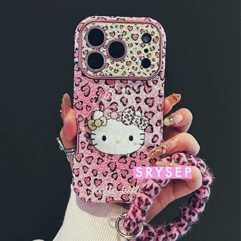 Cute Pink Leopard Kitty Lanyard Case For iPhone 17 16 15 14 13 Pro Max Plus