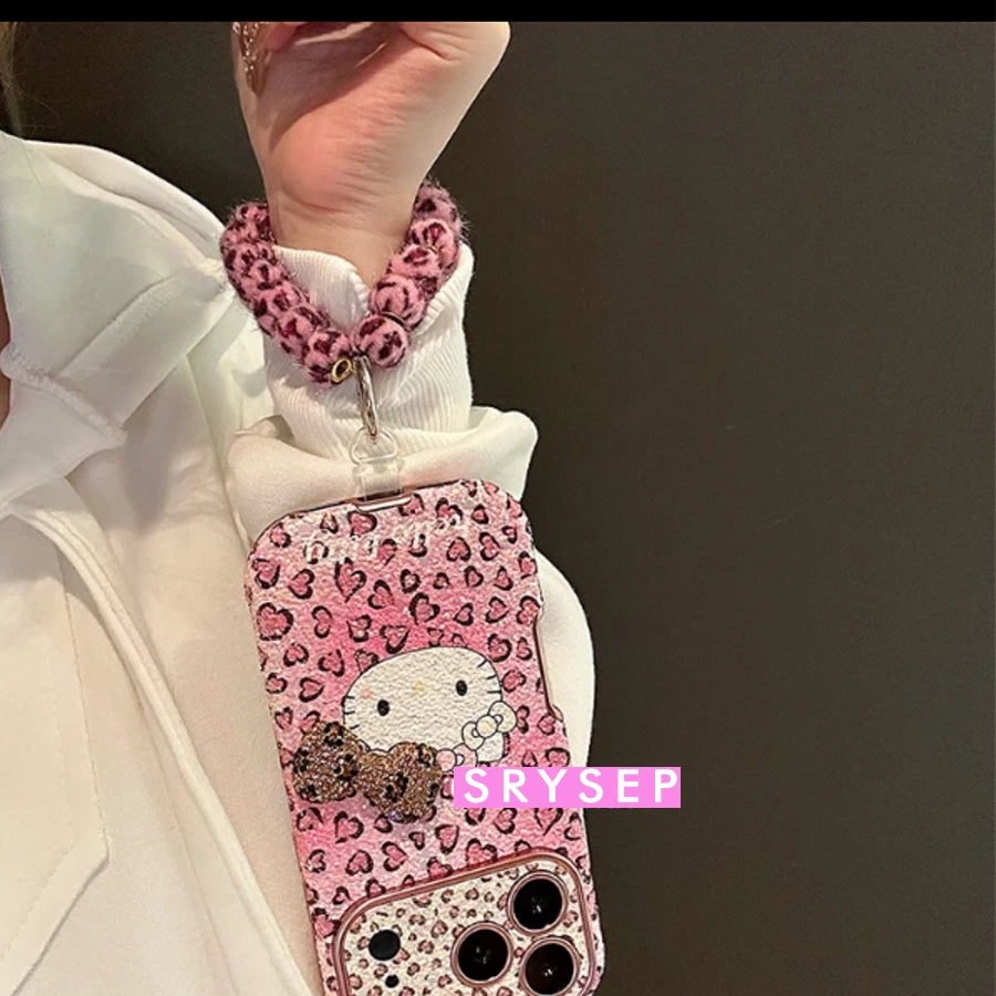 Cute Pink Leopard Kitty Lanyard Case For iPhone 17 16 15 14 13 Pro Max Plus