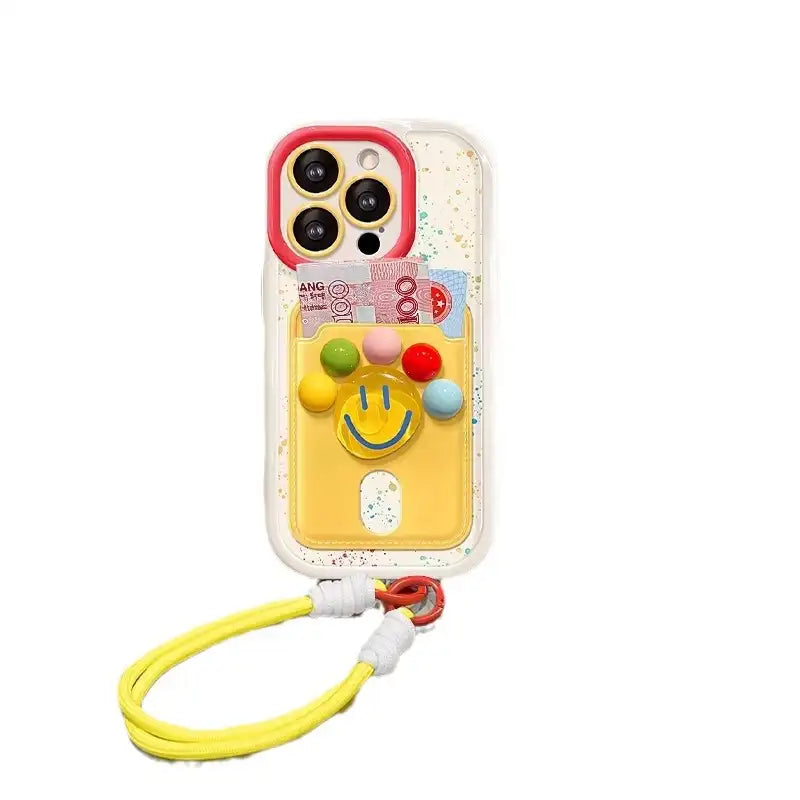 Cute Smile Polka Dot Phone Case for iPhone Card Holder Cover