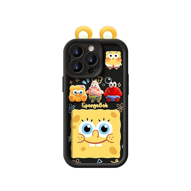 Cute SpongeBob Phone Case For iPhone Cartoon Back Cover With Patrick Chain