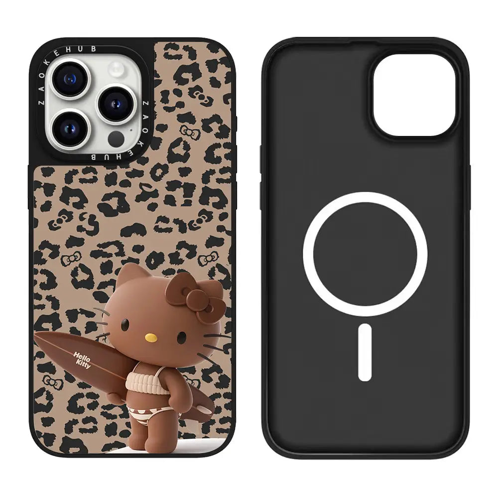 Cute Surfing Kitty Magnetic Phone Case for iPhone Mirror MagSafe Back Cover