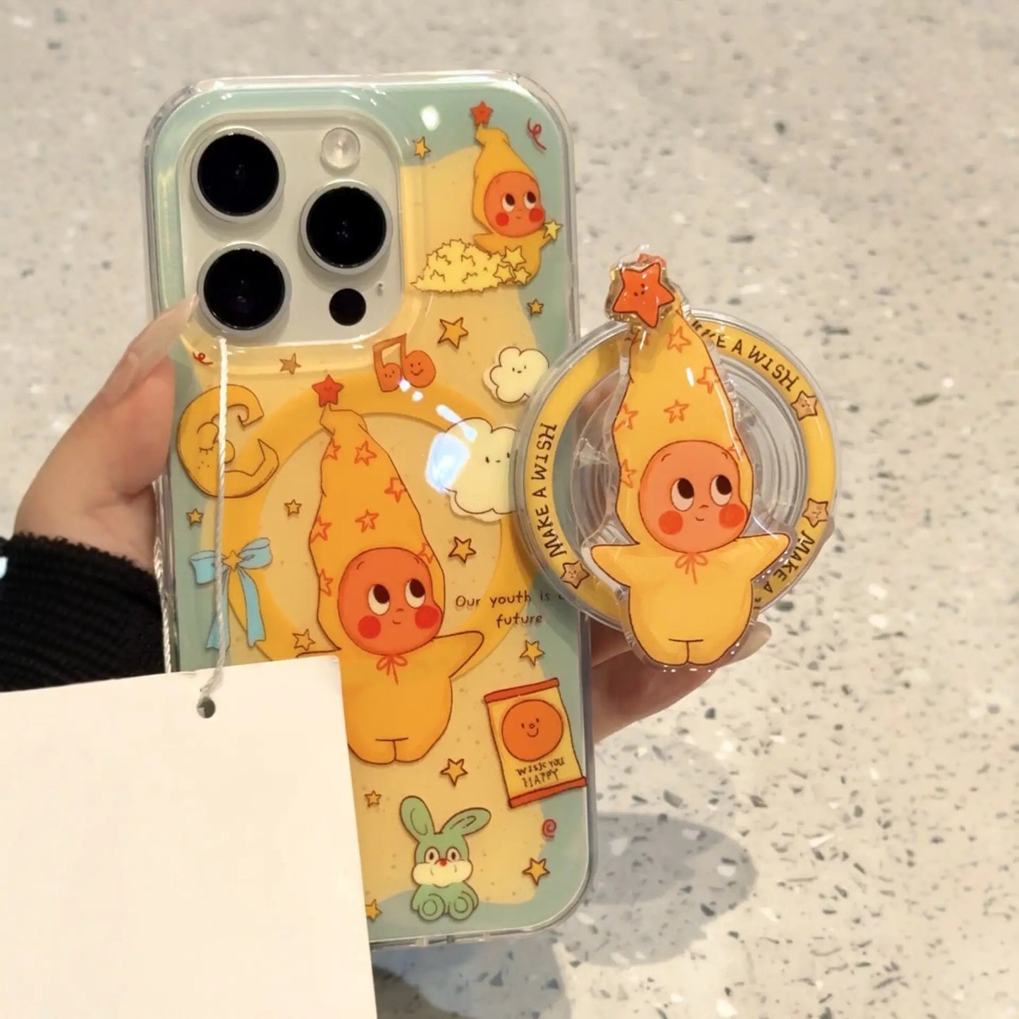 かわいいトゥインクルスターマグネット式iPhoneケース マグネットグリップバックカバー