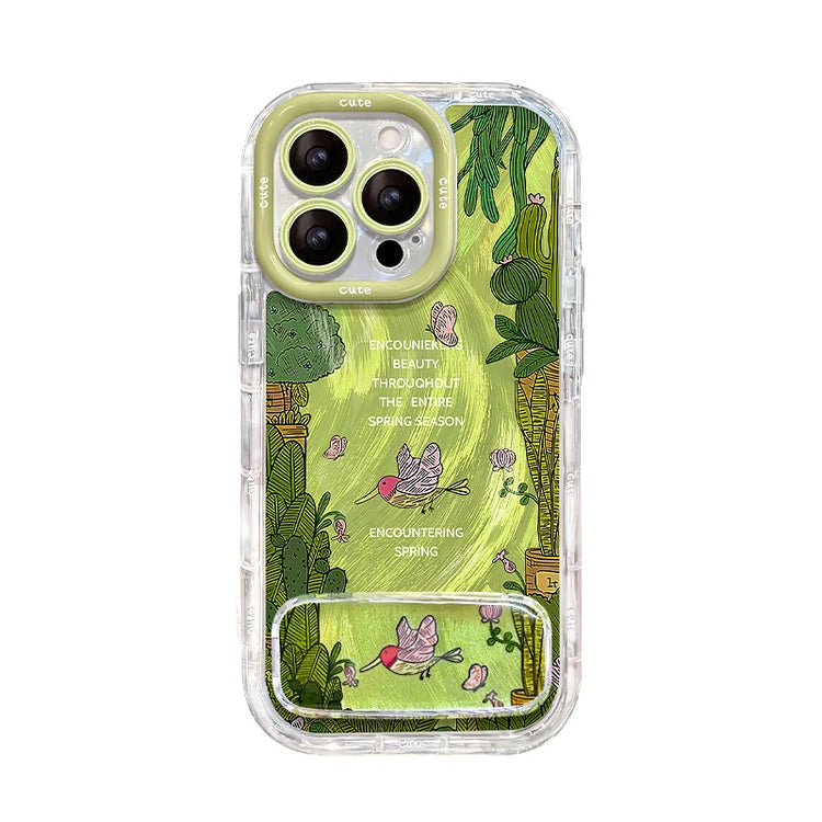 Forest Flower Bird Oil Painting with Mirror Stand Bumper TPU iPhone Case