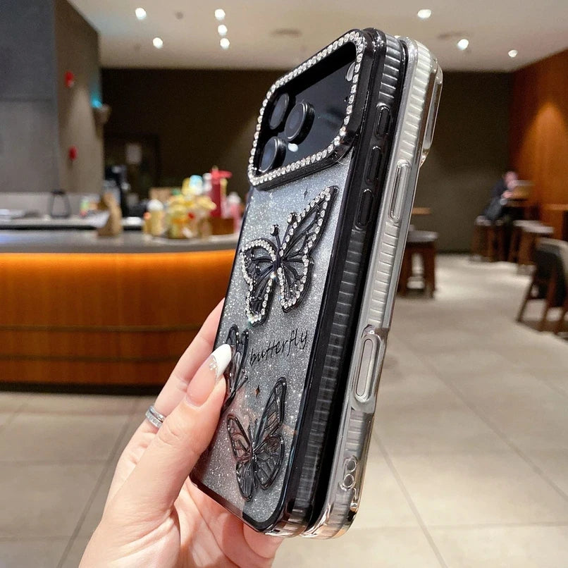 Glitter Butterfly Diamonds Phone Case for iPhone All 17 16 15 14 13 12 11 Series