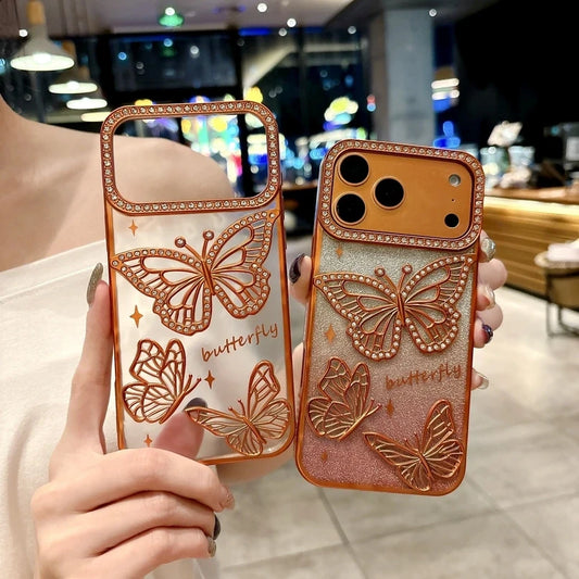 Glitter Butterfly Diamonds Phone Case for iPhone All 17 16 15 14 13 12 11 Series