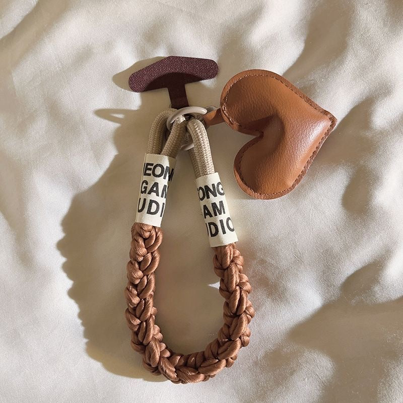 Leather Love Heart Woven Lanyard for Any Phone Case Suitable for Bags Bike Car Keychain