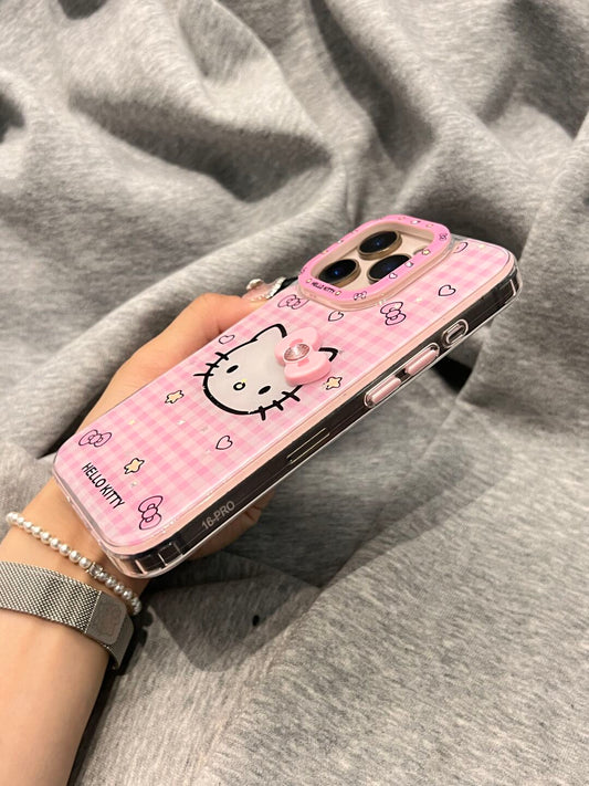 Kitty Pink and White Plaid Cute Kawaii Phone Case