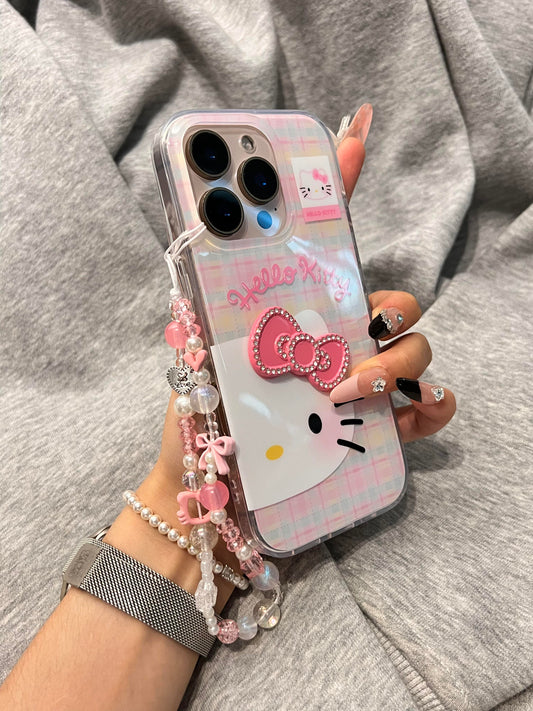 Kitty Half Face Plaid Cute Kawaii Phone Case