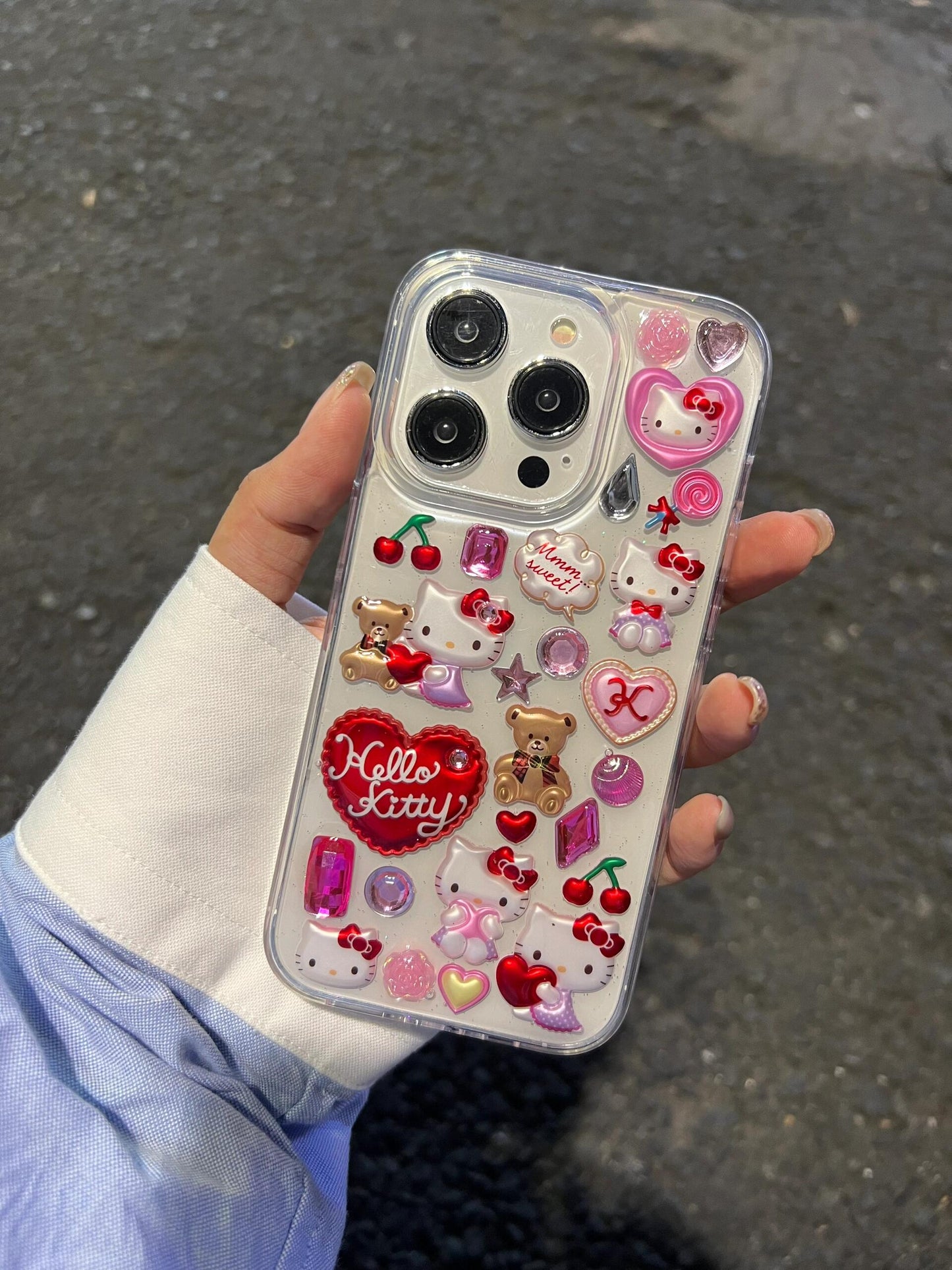Kitty Black Handmade Stickers Cute Kawaii Phone Case