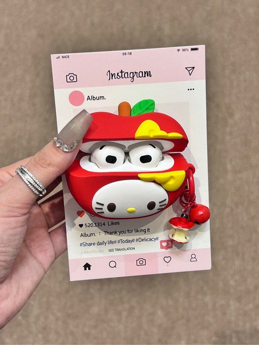 Kitty Red Apple Shape Silicone Cute Kawaii AirPods Case